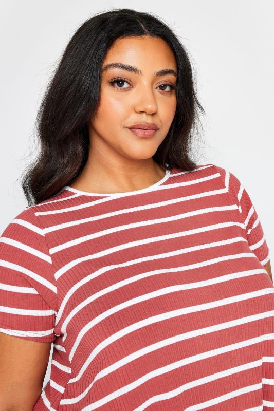 YOURS Plus Size Red Stripe Ribbed Swing T-Shirt | Yours Clothing 4