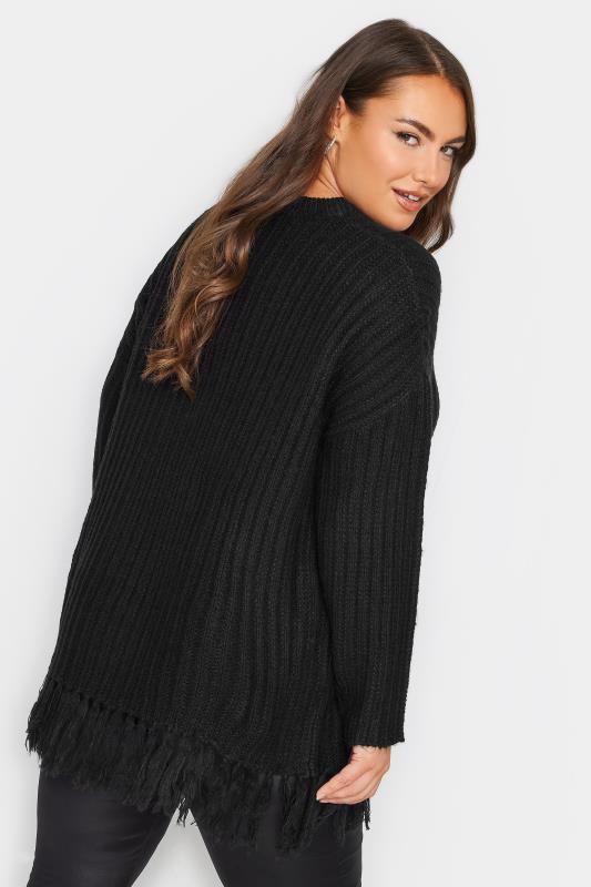 YOURS Plus Size Black Fringe Detail Knitted Jumper | Yours Clothing 3