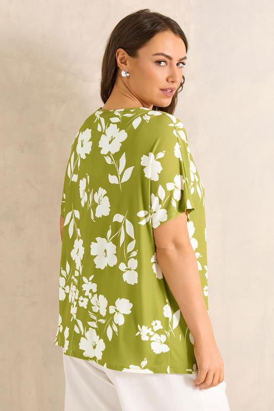 EVANS Plus Size Chartreuse Floral Print Bar Detail Top | Evans 4