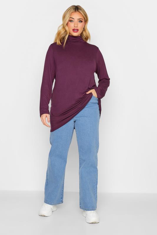 LIMITED COLLECTION Plus Size Berry Purple Turtle Neck Top | Yours Clothing 2