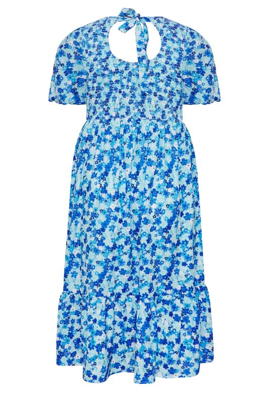 LIMITED COLLECTION Plus Size Curve Blue Ditsy Print Shirred Midaxi Dress | Yours Clothing  8