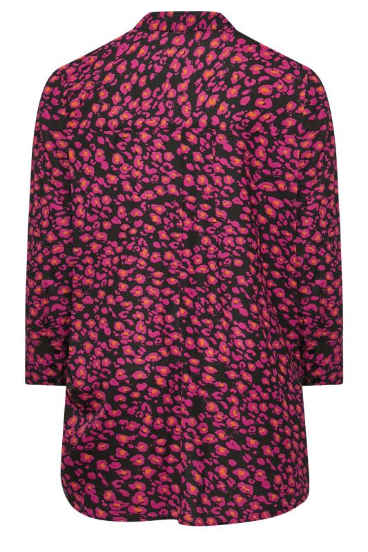 Plus Size Black & Pink Animal Print Oversized Boyfriend Shirt | Yours Clothing 7