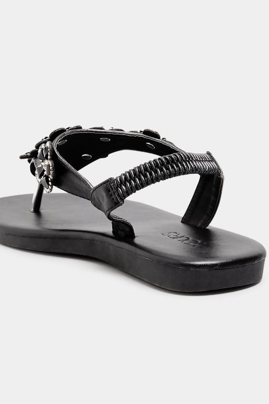 Plus Size Black Diamante Flower Sandals In Wide E Fit & Extra Wide EEE Fit | Yours Clothing 4