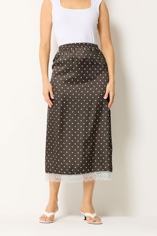 LTS Tall Women's Chocolate Brown Polka Dot Lace Maxi Skirt | Long Tall Sally 1