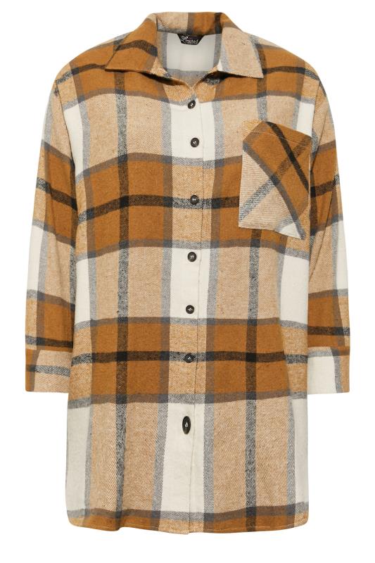 LIMITED COLLECTION Plus Size Beige Brown Check Print Shacket | Yours Clothing 6