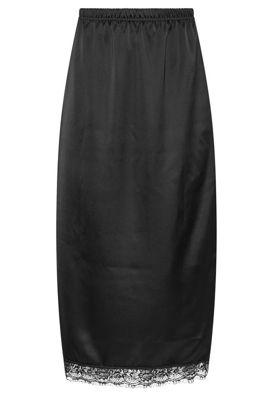 PixieGirl Petite Women's Black Lace Hem Satin Maxi Skirt | PixieGirl 6
