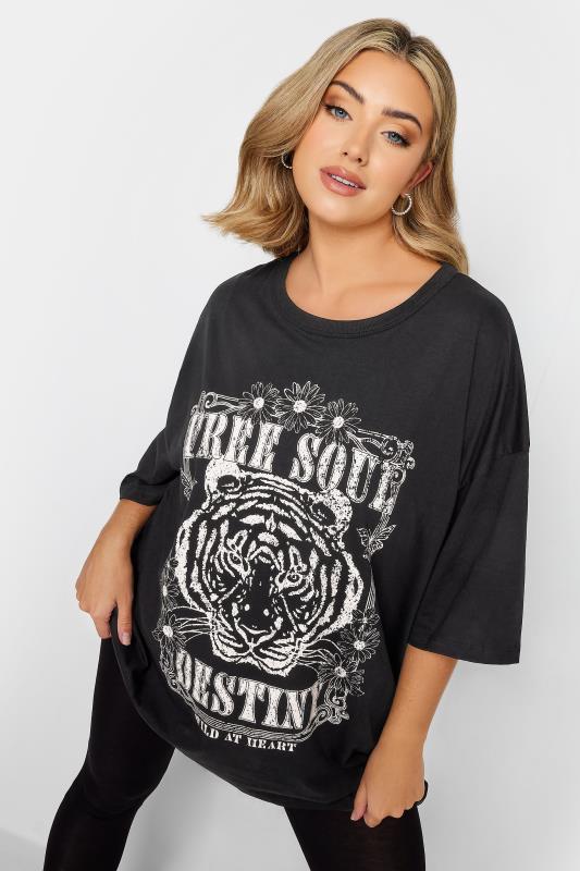 YOURS Plus Size Black Wild Tiger Boxy T-Shirt | Yours Clothing 2