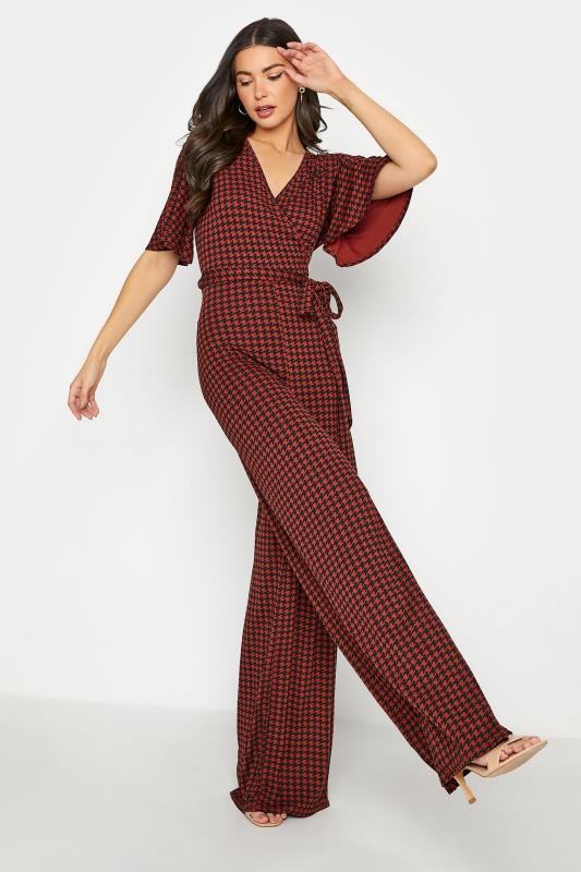 LTS Tall Rust Orange Dogtooth Check Jumpsuit 1