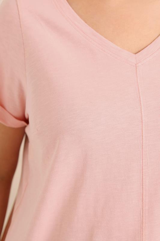 EVANS Plus Size Blush Pink V-Neck Cotton T-Shirt | Evans 4