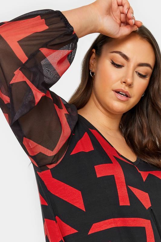 YOURS Plus Size Black Geometric Print Pleated Top | Yours Clothing 4
