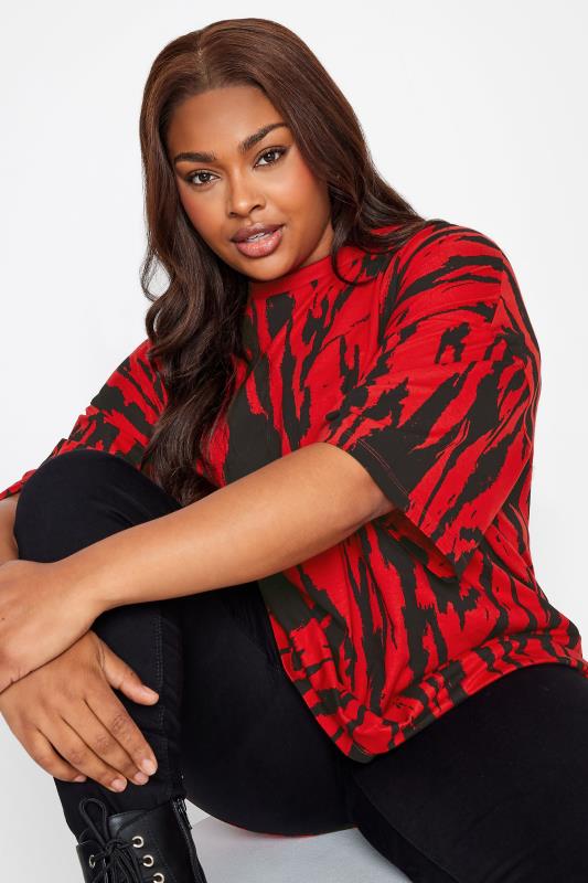 YOURS Curve Plus Size Red Abstract Print T-Shirt | Yours Clothing  5