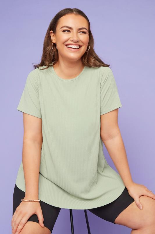 LIMITED COLLECTION Sage Green Ribbed Swing T-Shirt | Yours Clothing