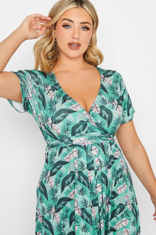 YOURS Plus Size Turquoise Green Leaf Print Maxi Wrap Dress | Yours Clothing 4