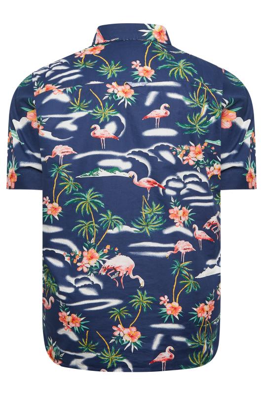D555 Big & Tall Blue Flamingo Hawaiian Print Shirt | BadRhino 4