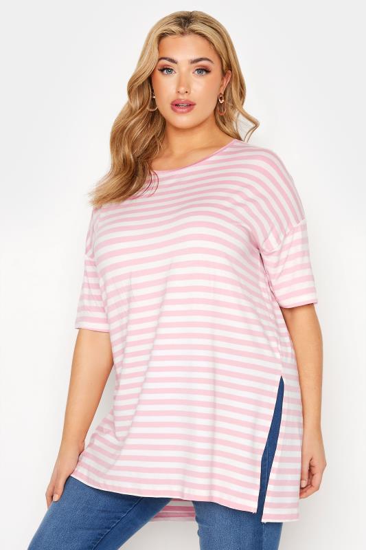 Curve Pink Stripe Oversized T-Shirt 1