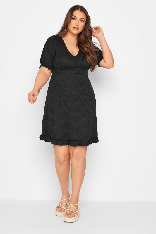 Plus Size Curve Black Floral V-Neck Mini Dress | Yours Clothing 2
