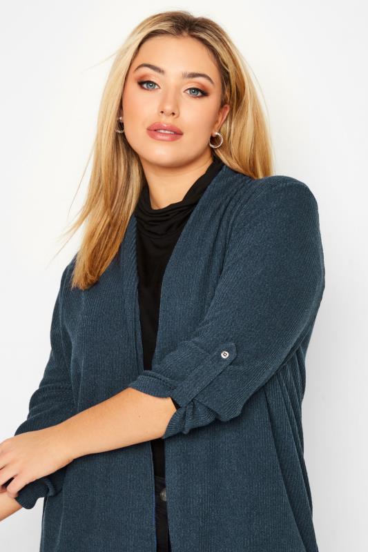 Curve Plus Size Navy Blue Ribbed Cardigan | Yours Clothing  4