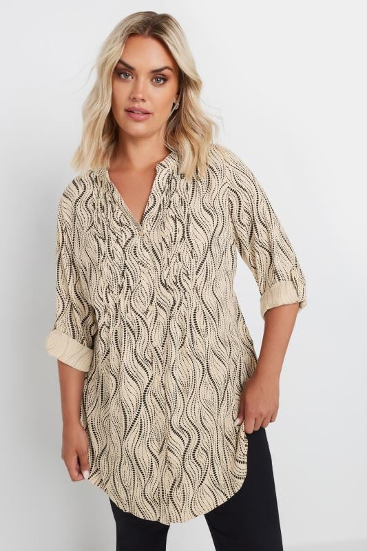  YOURS Curve Beige Brown Spot Print Pintuck Blouse