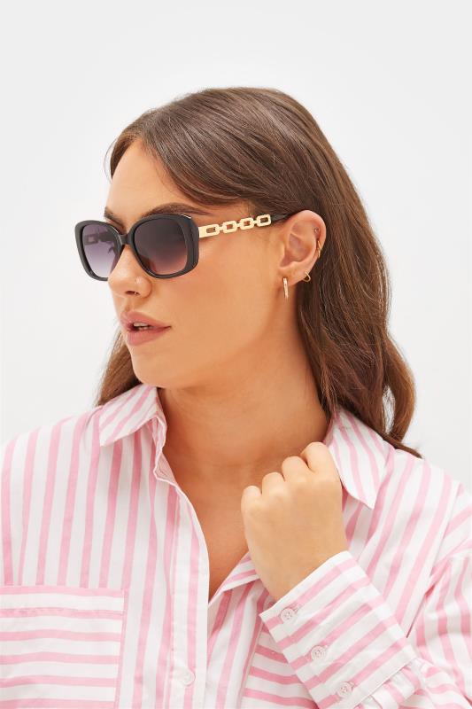 Plus Size Black Chunky Chain Arm Sunglasses | Yours Clothing 1