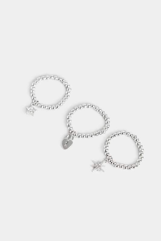 3 PACK Silver Celestial Charm Stretch Rings | Yours Clothing 3