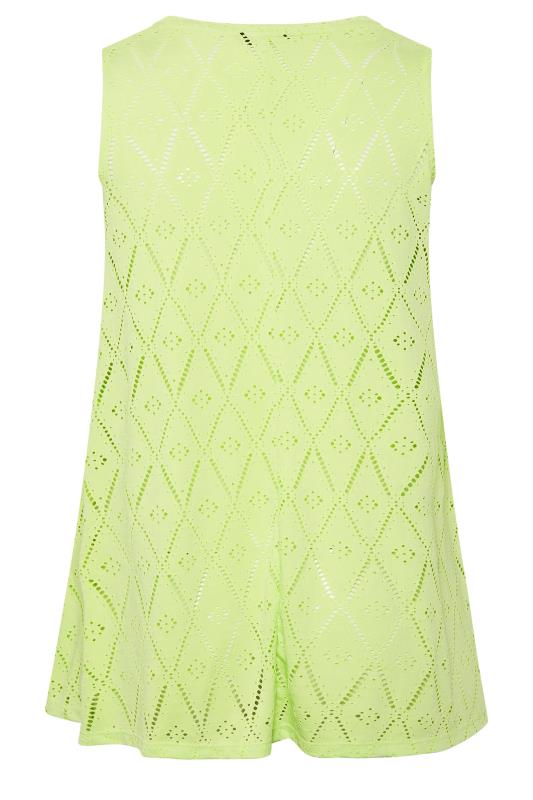 YOURS Plus Size Lime Green Broderie Anglaise Swing Vest Top | Yours Clothing 6