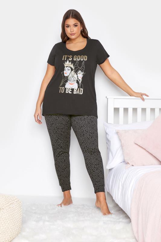 Plus Size  DISNEY Black 'It's Good To Be Bad' Glitter Slogan Character Pyjama Set