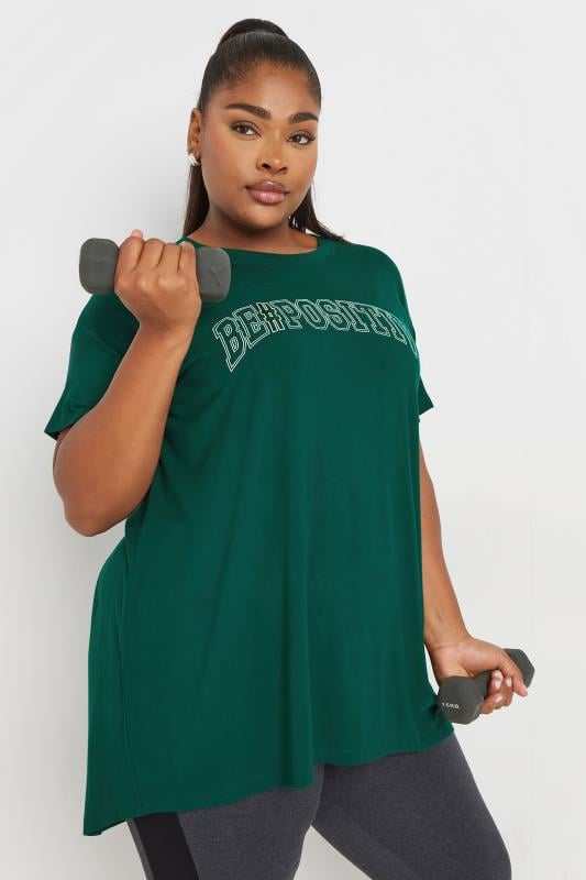  Tallas Grandes YOURS ACTIVE Curve Green 'Be Positive' Slogan Top