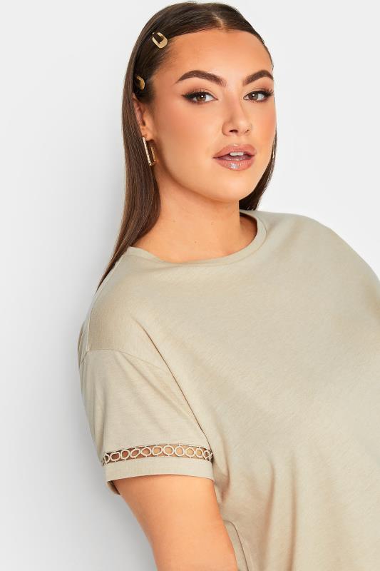 LIMITED COLLECTION Plus Size Beige Brown Crochet Trim T-Shirt | Yours Clothing  4