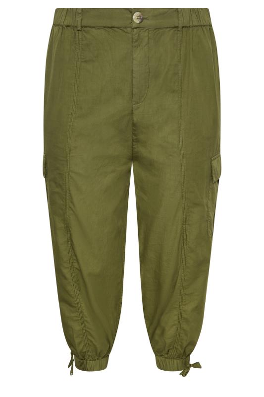 YOURS Curve Plus Size Khaki Green Cropped Cargo Trousers | Yours Clothing  4