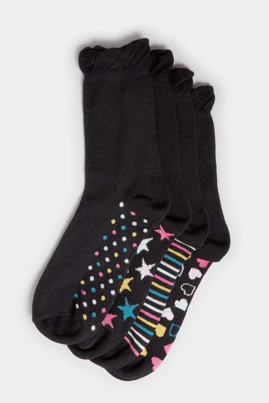 4 PACK Black Patterned Footbed Ankle Socks | Yours Clothing 3