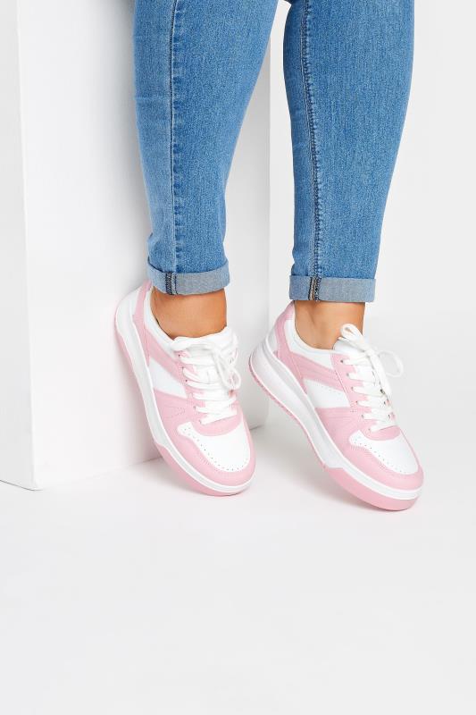  Tallas Grandes Pink & White Chunky Trainers In Extra Wide EEE Fit