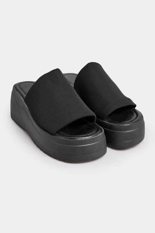 PixieGirl Black Wedge Platform Mule Sandals In Standard Fit | PixieGirl 2