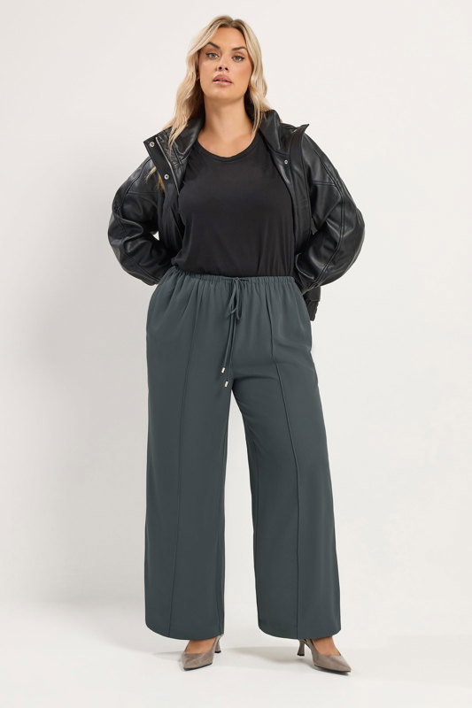 women's grey dress pants plus size YOURS Charcoal Stretch Wide Leg Trousers Size_UK 8