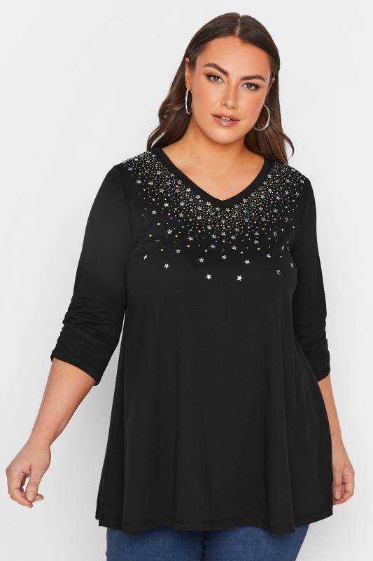 Plus Size  YOURS Curve Black Star Embellished Top