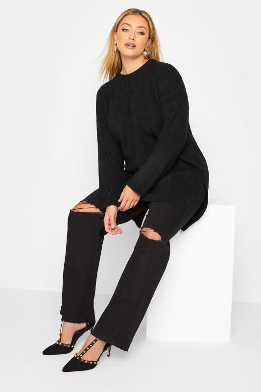 YOURS LUXURY Plus Size Black Dipped Hem Jumper | Yours Clothing 3
