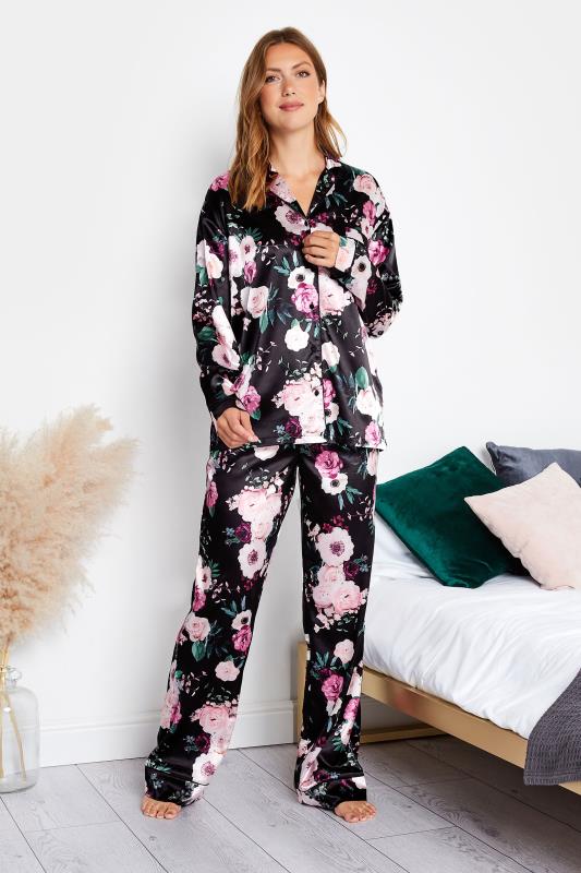LTS Tall Women's Black Floral Satin Pyjama Set | Long Tall Sally  2
