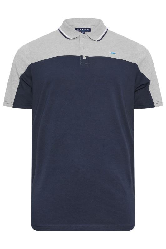 BadRhino Big & Tall Navy Blue & Grey Cut & Sew Jersey Polo Shirt | BadRhino 2