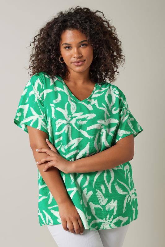 EVANS Plus Size Green Abstract Print Angel Sleeve Top | Evans 2