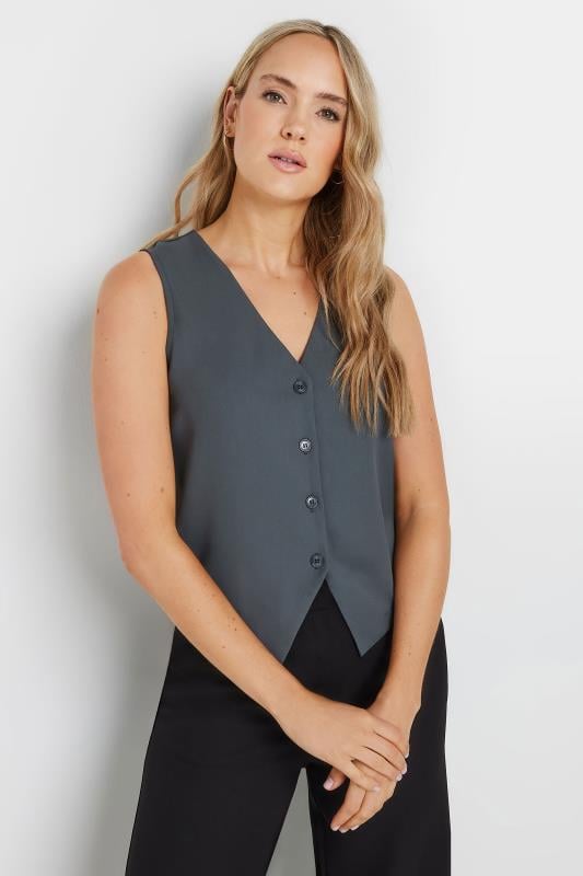 LTS Tall Grey Sleeveless Waistcoat Top | Long Tall Sally 5