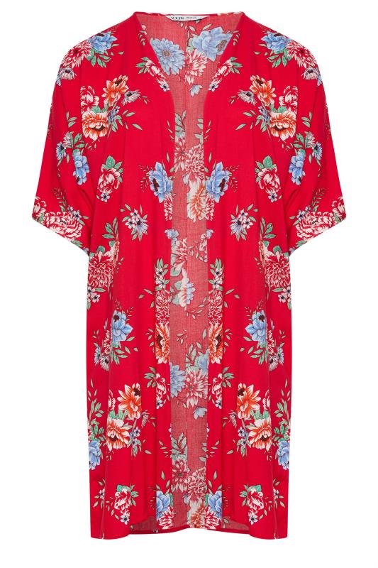 YOURS Plus Size Red Floral Print Longline Kimono | Yours Clothing 6