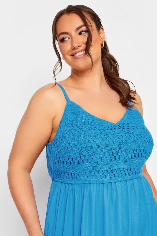 LIMITED COLLECTION Plus Size Curve Blue Crochet Tiered Midaxi Dress | Yours Clothing   4