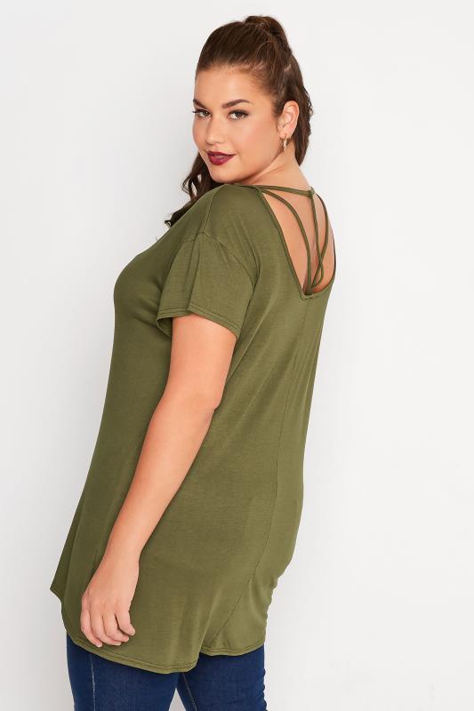 LIMITED COLLECTION Plus Size Khaki Green Cut Out Back T-Shirt 1