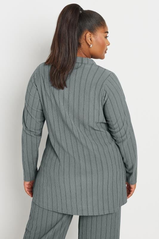 YOURS Plus Size Grey Textured Pinstripe Shirt | Yours Clothing  3