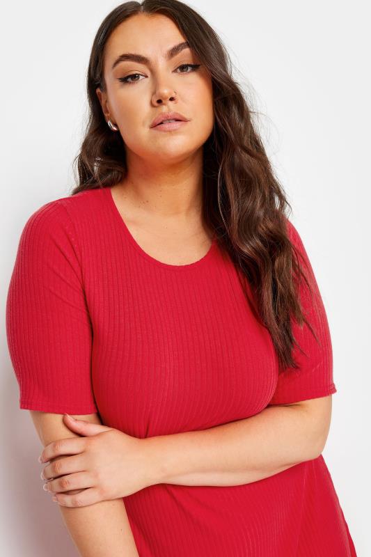 YOURS Plus Size Red Ribbed Swing Maxi Dress | Yours Clothing 4