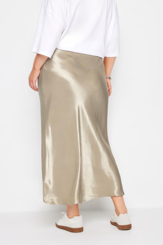 YOURS Plus Size Beige Brown Satin Maxi Skirt | Yours Clothing 3