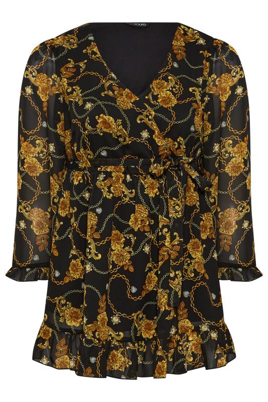 YOURS LONDON Plus Size Black Chain Floral Print Ruffle Wrap Top | Yours Clothing 6