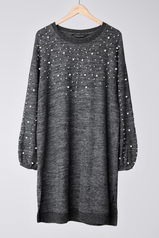 EVANS Plus Size Grey Pearl Embellished Jumper Dress | Evans 5