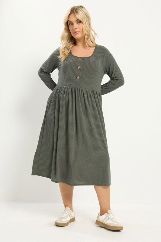 army green dress plus size YOURS Khaki Square Neck Midi Adrianna Papell