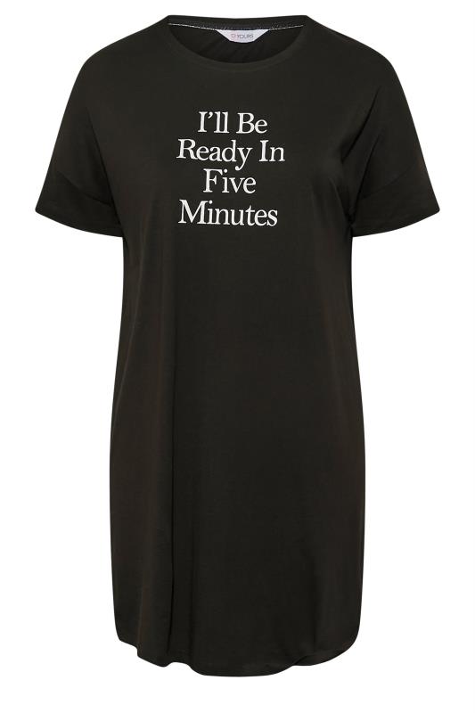 Plus Size Black "Ready In 5 Minutes" Sleep Tee Nightdress | Yours Clothing 6