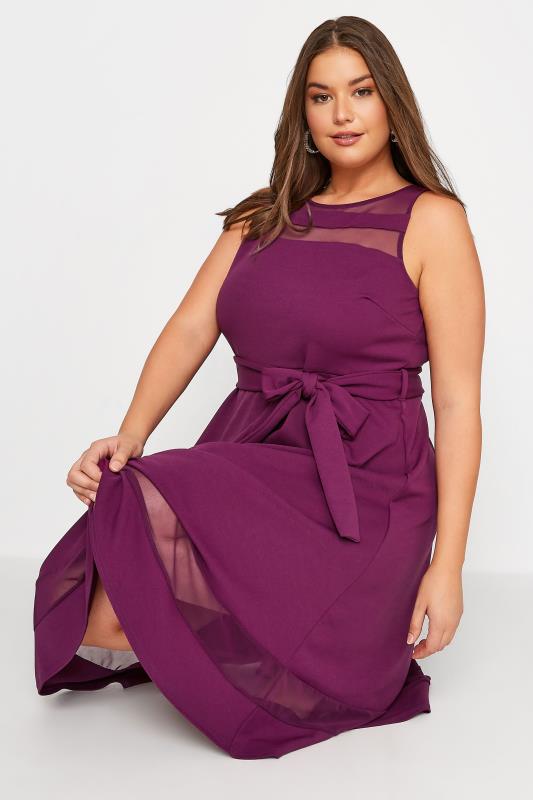YOURS LONDON Plus Size Purple Mesh Panel Skater Dress | Yours Clothing 4